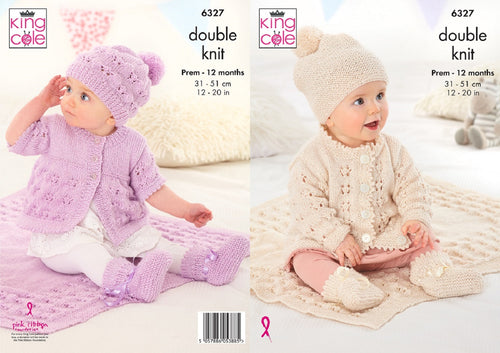 King Cole Double Knitting Pattern Babies Matinee Coat,Cardigan,Hats,Bootees & Blanket (6327)