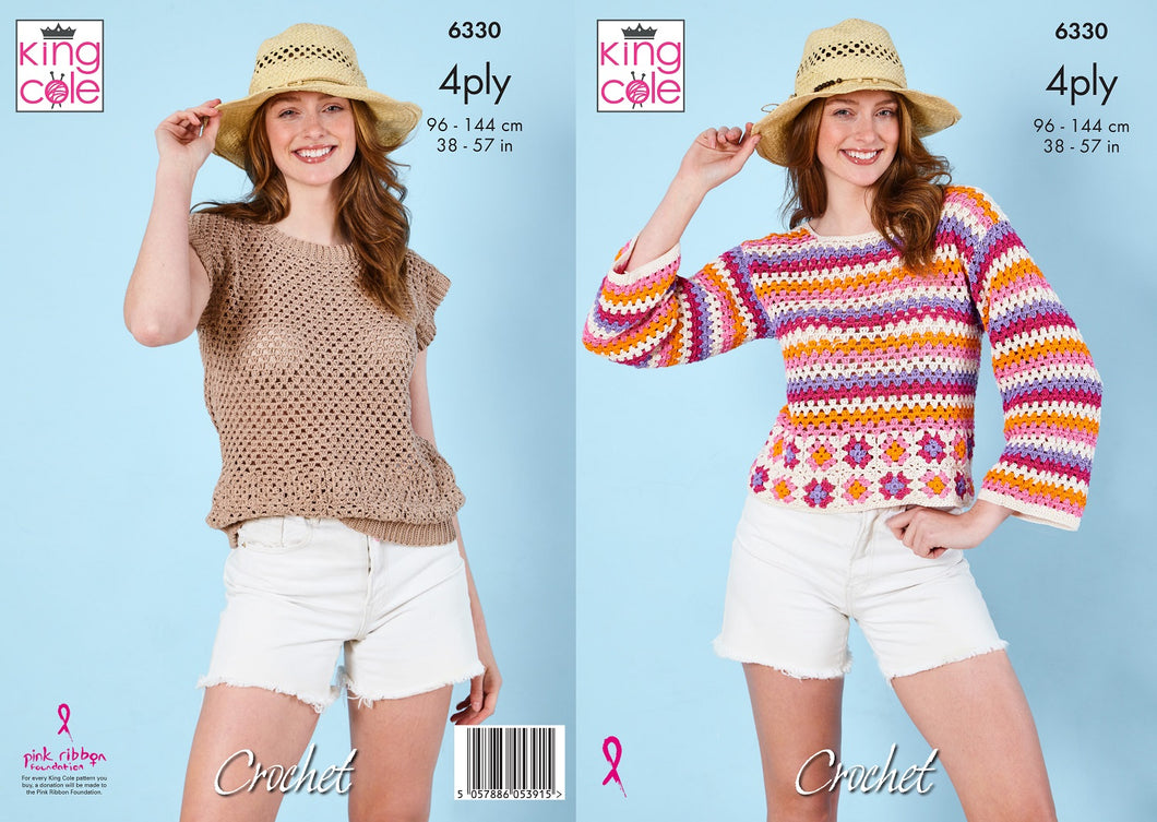 King Cole 6330 Crochet Pattern 4Ply Women’s Sweater & Top