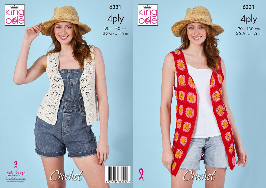 King Cole 6331 Crochet Pattern 4Ply Women’s Waistcoats