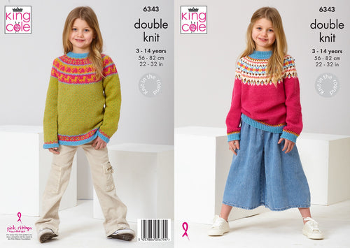 King Cole Double Knitting Pattern Girls Fairisle Sweaters (6343)