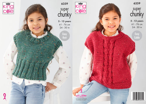 King Cole Knitting Pattern 6359 Super Chunky Girls OverTop & Vest