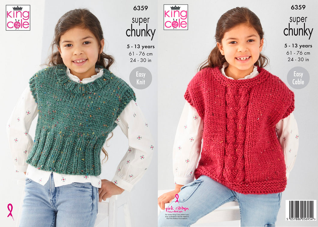King Cole Knitting Pattern 6359 Super Chunky Girls OverTop & Vest