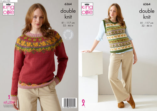 King Cole Double Knitting Pattern Ladies Fair Isle Sweater & Tank Top (6364)