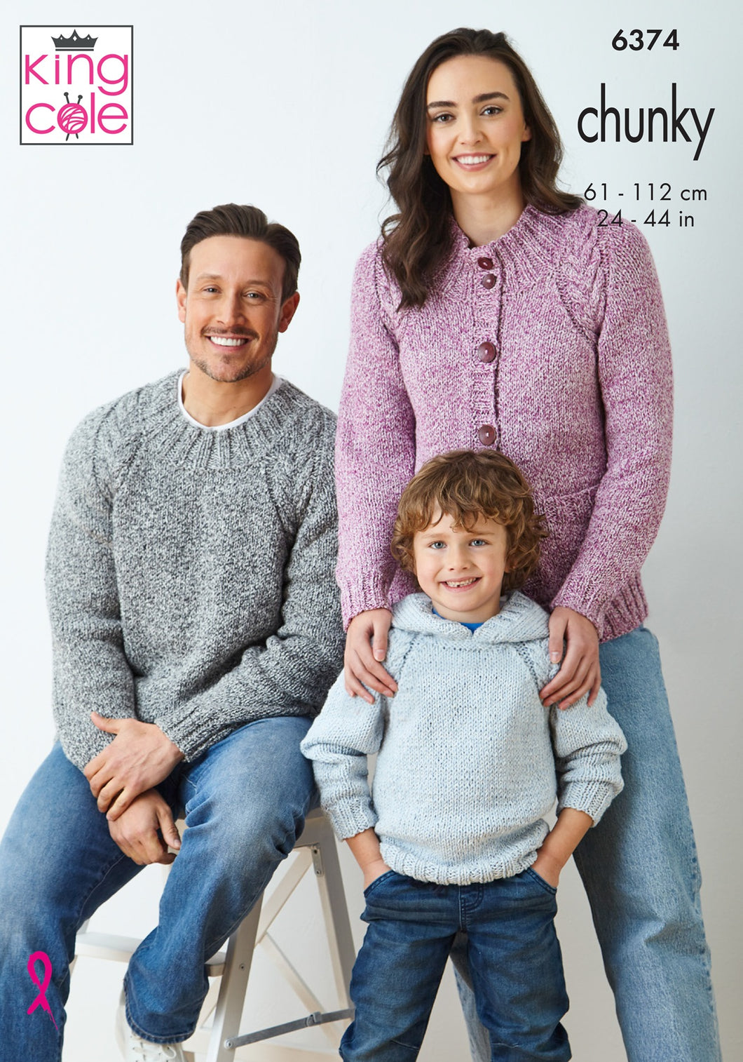 King Cole Chunky Knit Knitting Pattern Ladies Mens Kids Jumper & Cardigan (6374)