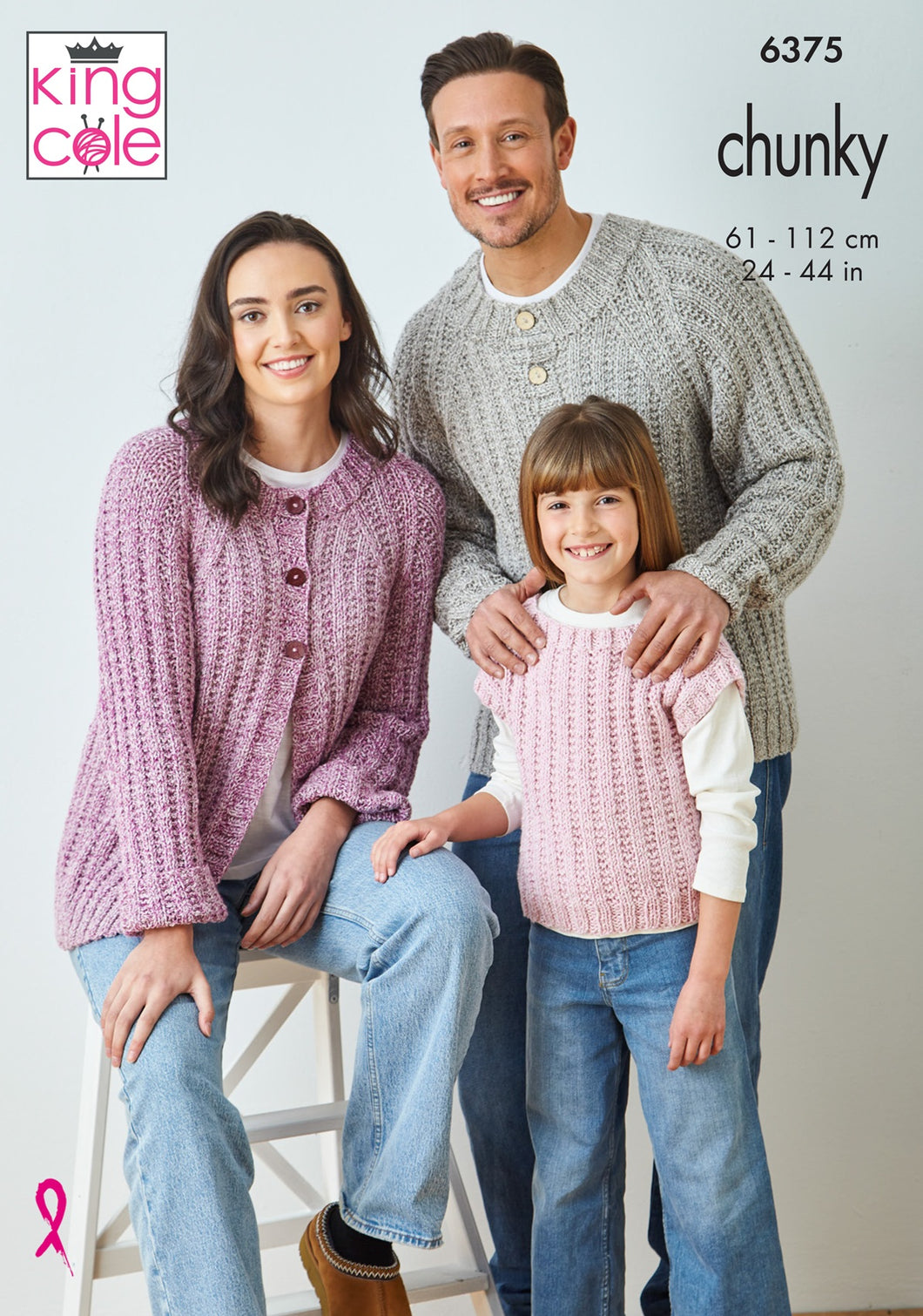King Cole Chunky Knit Knitting Pattern Ladies Mens Kids Jumper, Cardigan and Top  (6375)