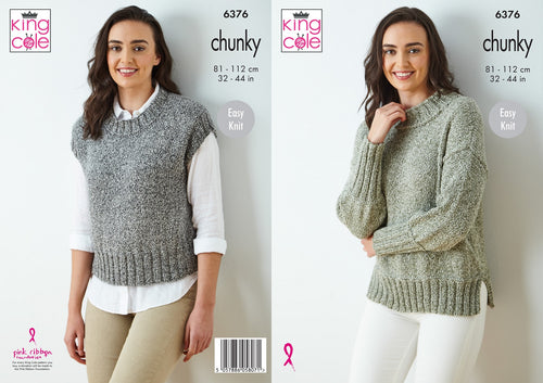 King Cole 6376 Knitting Pattern Chunky Ladies Easy Knit Sweater & Vest Top