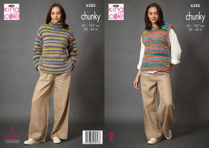 King Cole Chunky Knitting Pattern Women’s Sweater & Tank Top (6385)