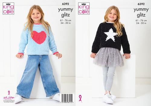 King Cole Knitting Pattern for Girls Heart & Star Motif Sweaters (6392)