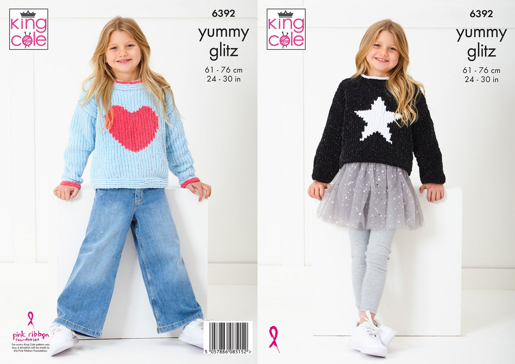 King Cole Knitting Pattern for Girls Heart & Star Motif Sweaters (6392)