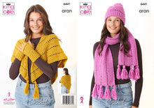 Load image into Gallery viewer, King Cole Crochet Pattern Ladies Aran Hat, Scarf, Shawl &amp; Gloves (6441)