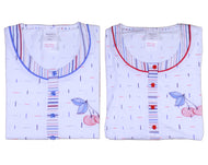 Ladies Pyjamas - Striped Top with Cherry Detail & 3/4 Bottoms (Blue or Red)