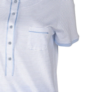 Ladies Jersey Cotton Pyjamas - Striped Top & Plain PJ Bottoms (Blue or Pink)