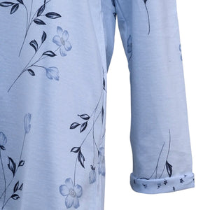 Ladies Jersey Cotton Floral Pyjamas Set S - XL (Blue or Pink)