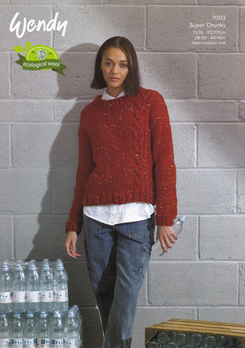 Wendy Super Chunky Knitting Pattern - Lady's Cable Sweater (7003)
