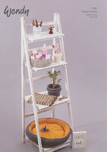 Wendy Super Chunky Knitting Pattern - Cat Bed Tablet Cover & Pots (7010)