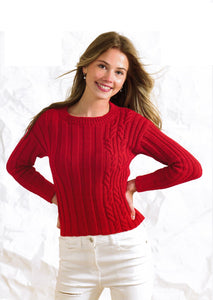 Wendy Ladies Double Knitting Pattern – Cable Knit Sweater (7021)