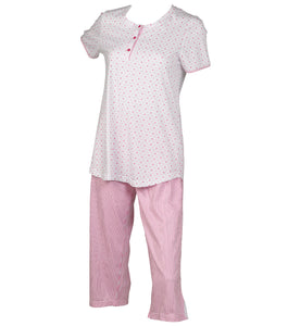 Ladies Polka Dot & Striped 3/4 Length Pyjamas S - XL (Blue or Pink)