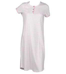 Ladies Short Sleeved Polka Dot Nightie with Striped Trim (Blue or Pink)