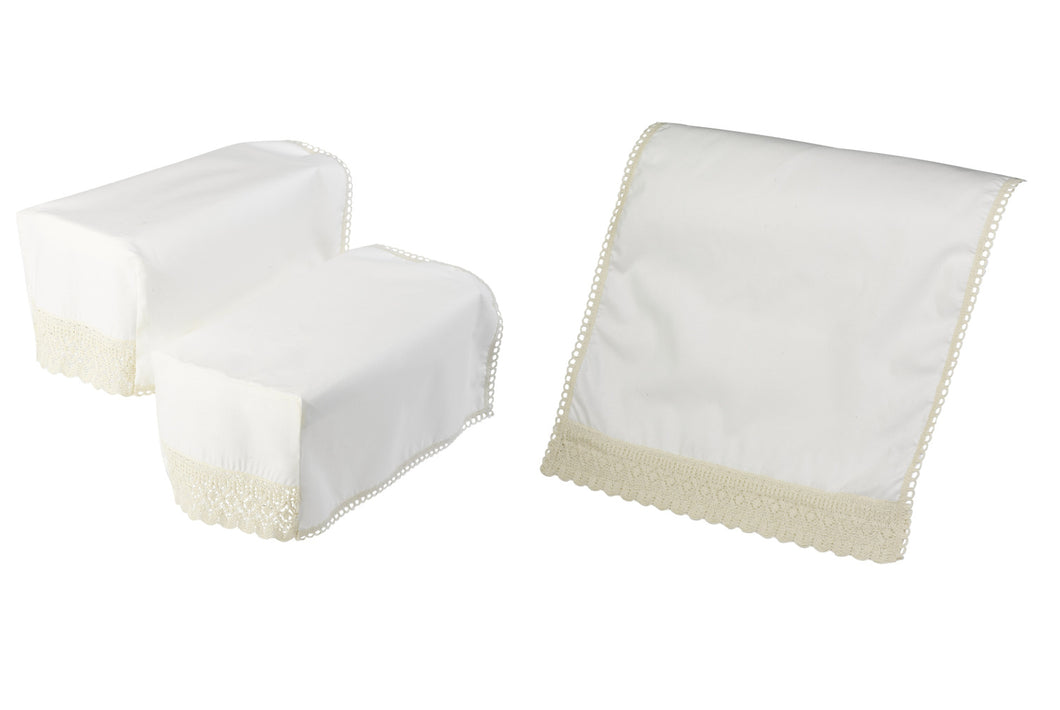 Polycotton Square Arm Caps & Chair Backs Set with Lace Trim