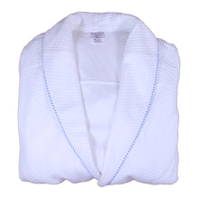 Load image into Gallery viewer, Ladies Lightweight Waffle Dressing Gown S - XL (White with Blue or Pink Trim)