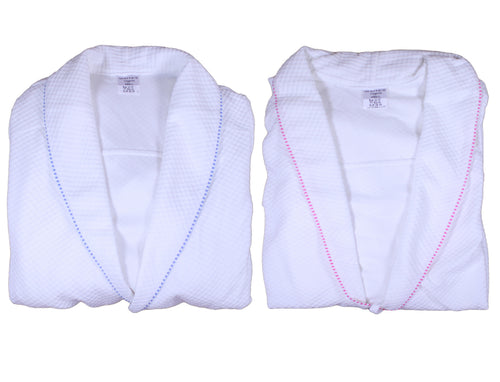 Ladies Lightweight Waffle Dressing Gown S - XL (White with Blue or Pink Trim)
