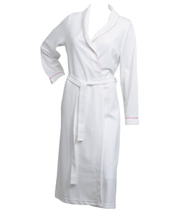 Ladies Lightweight Waffle Dressing Gown S - XL (White with Blue or Pink Trim)