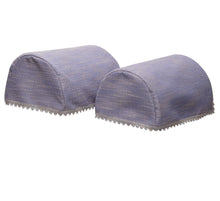 Load image into Gallery viewer, Cotton Mix Pair of Round Arm Caps &amp; Chair Backs Set with Lace Trim (Blue Gold)