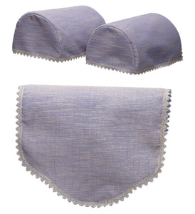Cotton Mix Pair of Round Arm Caps & Chair Backs Set with Lace Trim (Blue Gold)
