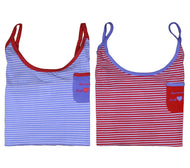 Ladies Striped Short Pyjamas with Polka Dot Trim S - L (Blue or Red)