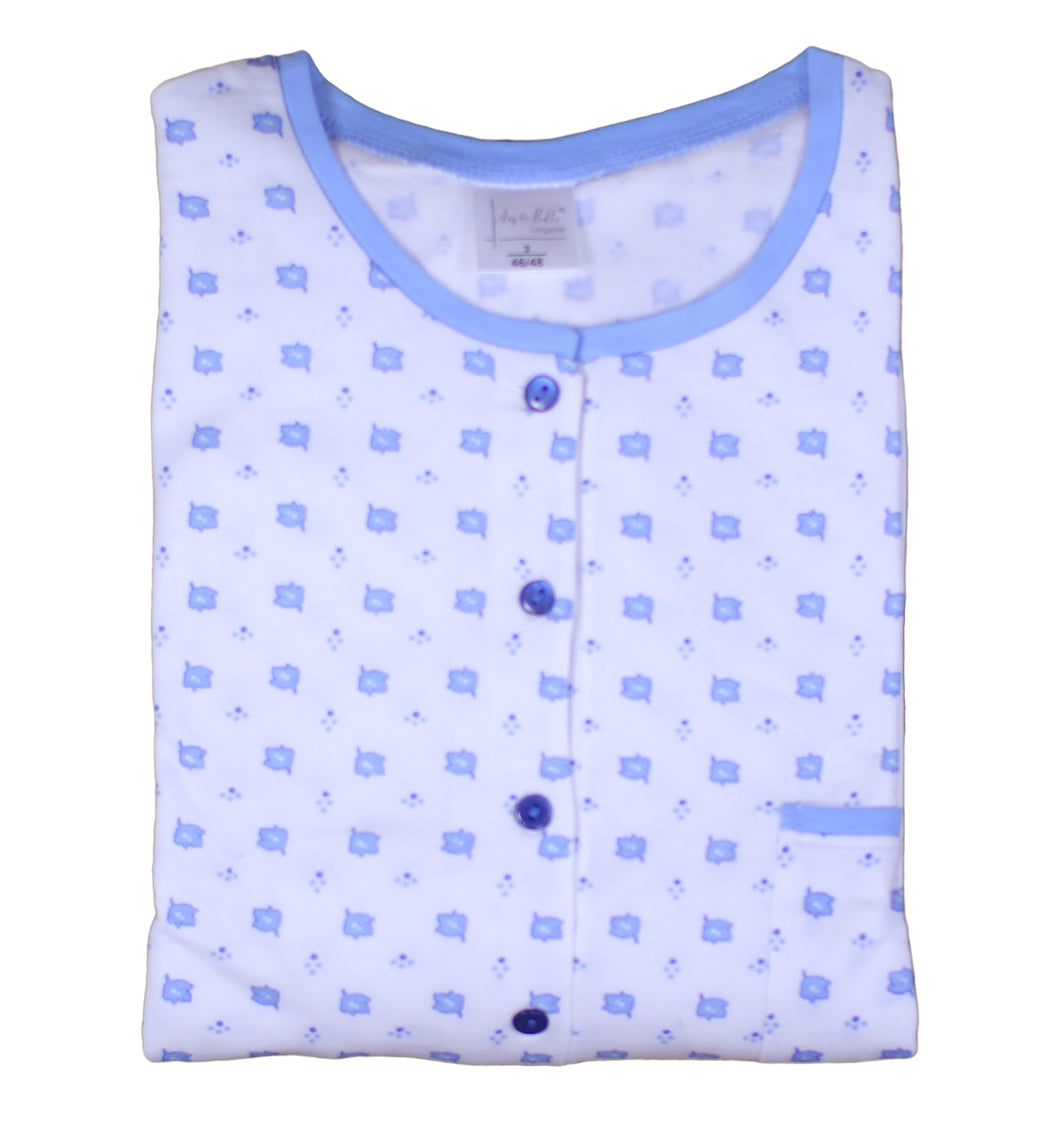 Ladies 100% Cotton Leaf & Polka Dot Nightdress S - XL (Blue or Pink)