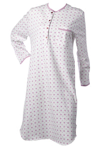 Ladies 100% Cotton Leaf & Polka Dot Nightdress S - XL (Blue or Pink)