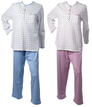 Load image into Gallery viewer, Ladies 100% Cotton Leaf &amp; Polka Dot Pattern Pyjamas Set S - XL (Blue or Pink)