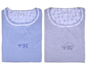 Ladies 100% Jersey Cotton Sheep Pyjamas Set (Blue or Grey)