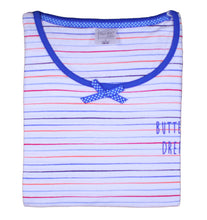 Load image into Gallery viewer, Ladies 100% Jersey Cotton Striped Butterfly Motif Pyjama Set (Blue or Pink)