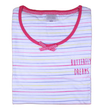 Load image into Gallery viewer, Ladies 100% Jersey Cotton Striped Butterfly Motif Pyjama Set (Blue or Pink)