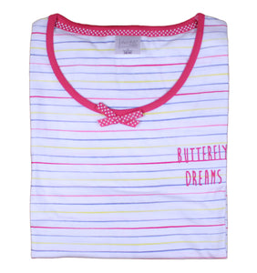 Ladies 100% Jersey Cotton Striped Butterfly Motif Pyjama Set (Blue or Pink)