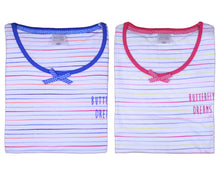 Load image into Gallery viewer, Ladies 100% Jersey Cotton Striped Butterfly Motif Pyjama Set (Blue or Pink)