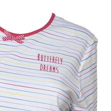 Load image into Gallery viewer, Ladies 100% Jersey Cotton Striped Butterfly Motif Pyjama Set (Blue or Pink)
