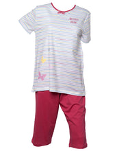 Load image into Gallery viewer, Ladies 100% Jersey Cotton Striped Butterfly Motif Pyjama Set (Blue or Pink)
