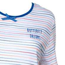 Load image into Gallery viewer, Ladies 100% Jersey Cotton Striped Butterfly Motif Pyjama Set (Blue or Pink)