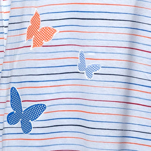Ladies 100% Jersey Cotton Striped Butterfly Motif Pyjama Set (Blue or Pink)
