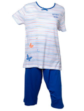 Load image into Gallery viewer, Ladies 100% Jersey Cotton Striped Butterfly Motif Pyjama Set (Blue or Pink)