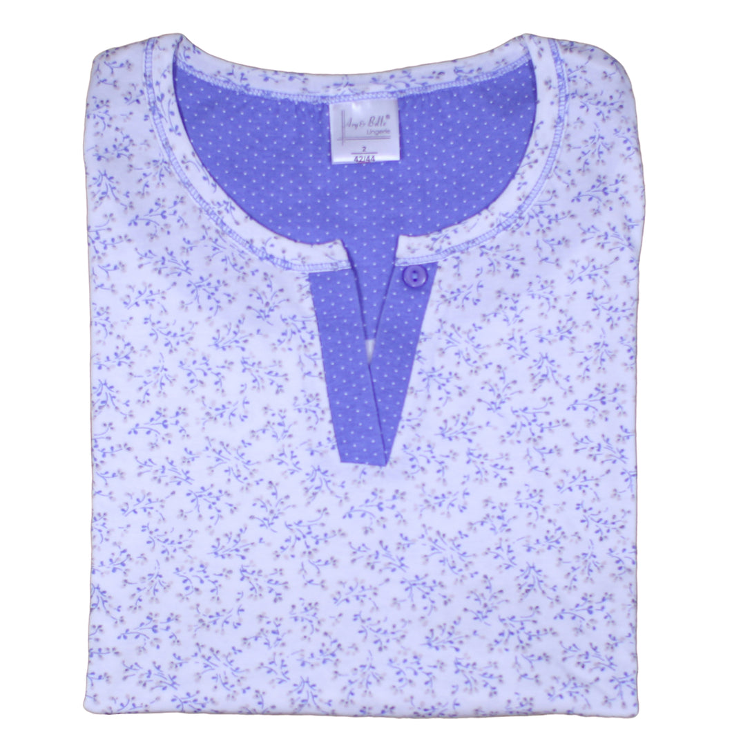 Ladies 100% Jersey Cotton Floral & Polka Dot Pyjamas Set (Blue or Salmon)