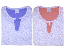 Load image into Gallery viewer, Ladies 100% Jersey Cotton Floral &amp; Polka Dot Pyjamas Set (Blue or Salmon)