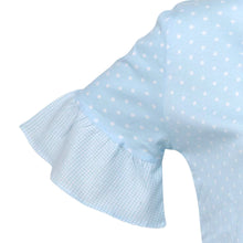 Load image into Gallery viewer, Ladies Jersey Cotton Polka Dot Pyjamas with Frilled Sleeves (Blue or Pink)