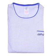 Ladies Grey Striped & Floral Embroidered Pyjamas Set (Blue or Red Detail)