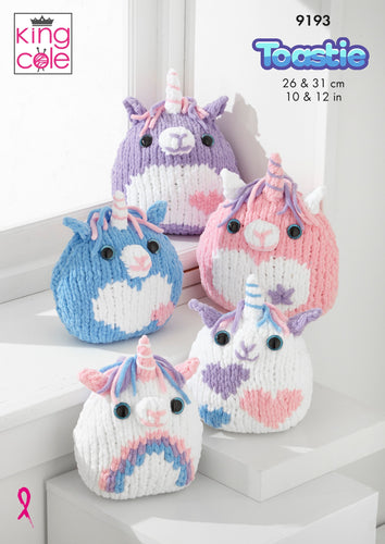 King Cole Knitting Pattern 9193 - Cute Unicorn Toys in 2 Sizes