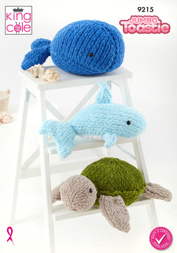 King Cole 9215 Knitting Pattern for Large Whale, Shark & Turtle Toys