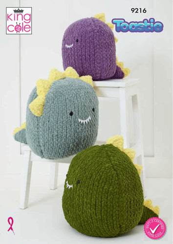King Cole 9216 Knitting Pattern for Small & Large Squishy Dinosaur Toys