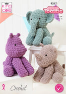 King Cole 9217 Crochet Pattern for Elephant, Hippo & Rhino Stuffed Toys